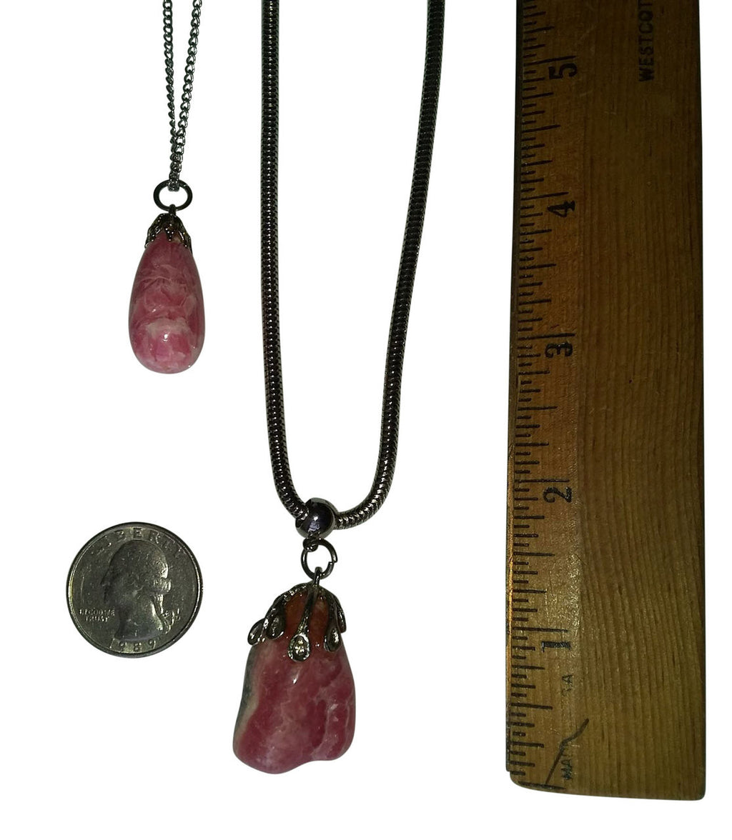 Peach Colored Agate Stone Pendant, small, on delicate 18" silver metal snake chain.