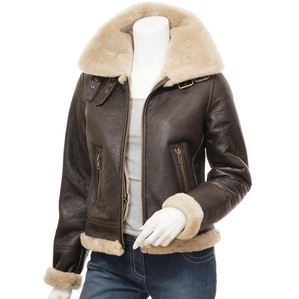 Women's Brown Sheepskin Aviator Jacket – Ennis
