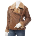 WOMEN TAN SHEEPSKIN AVIATOR JACKET ANGLETON