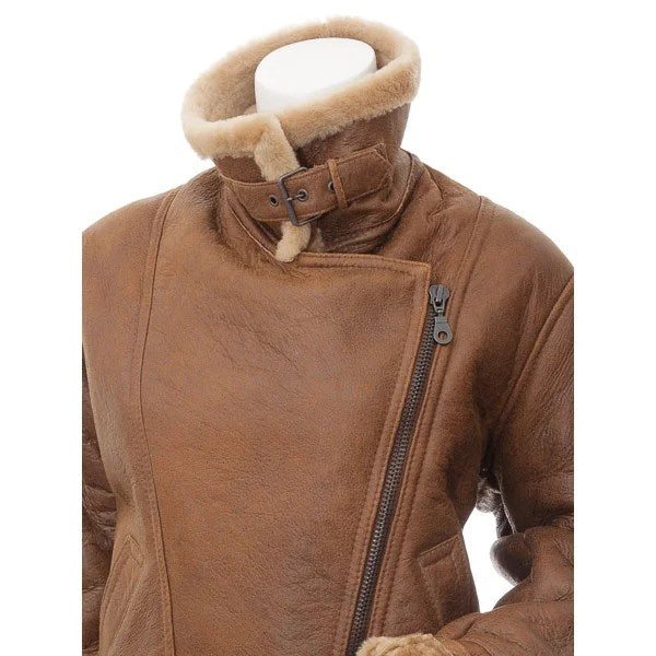 Women's Tan Sheepskin Aviator Jacket – Angleton
