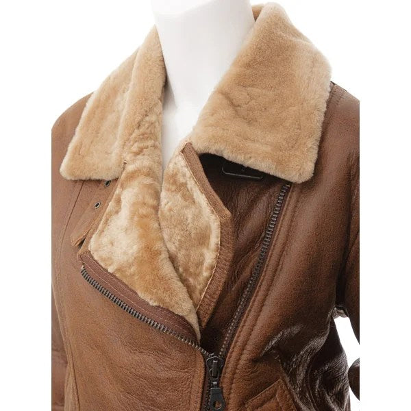 Women's Tan Sheepskin Aviator Jacket – Angleton