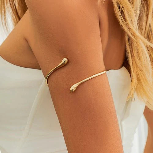 Simple Vintage Water Drop Open Cuff Arm Bangle - Silver or Gold