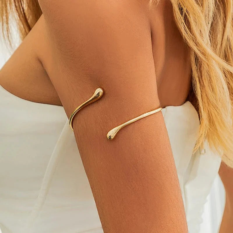 Simple Vintage Water Drop Open Cuff Arm Bangle - Silver or Gold