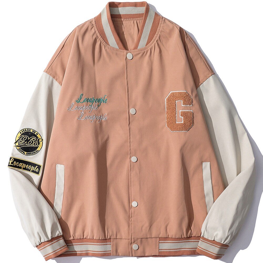 Baseball Jacket Men Cute Bear Patch Letter Embroidery Patchwork Streetwear Cozy High Street Retro Harajuku Varsity Coat