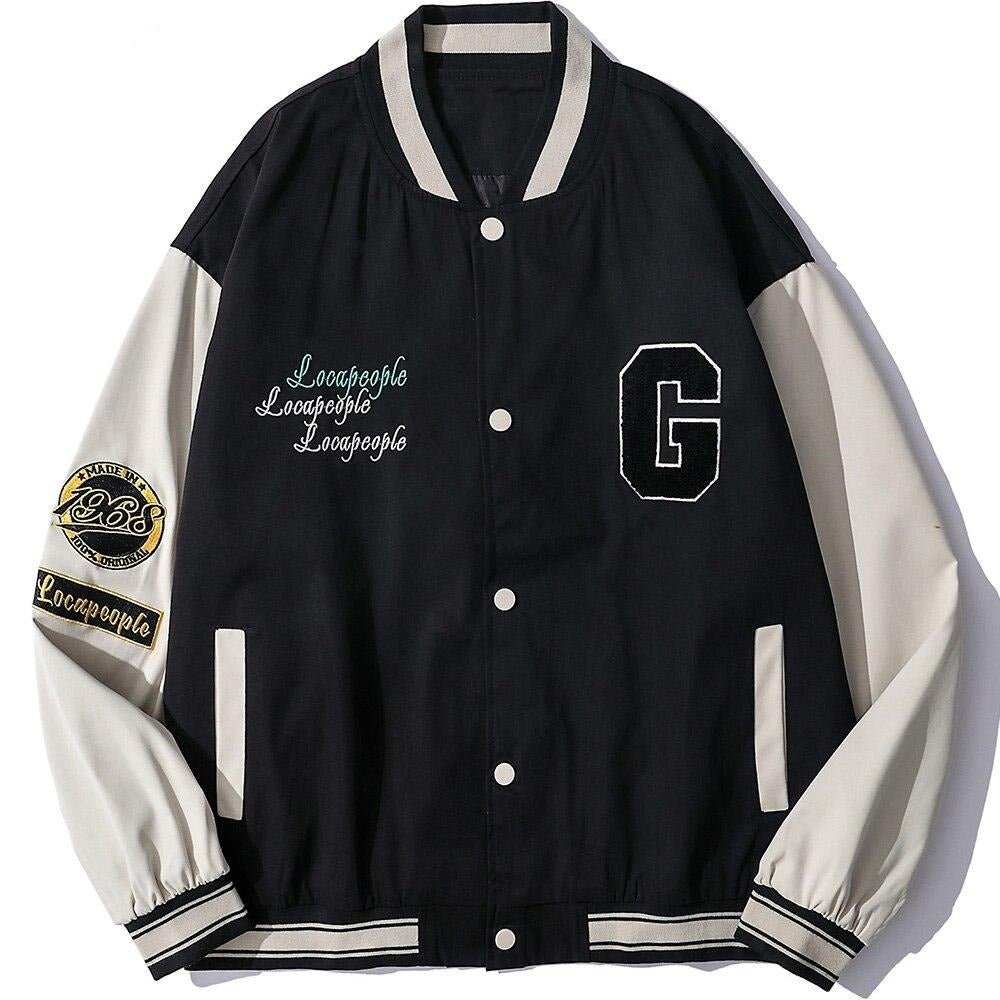 Baseball Jacket Men Cute Bear Patch Letter Embroidery Patchwork Streetwear Cozy High Street Retro Harajuku Varsity Coat