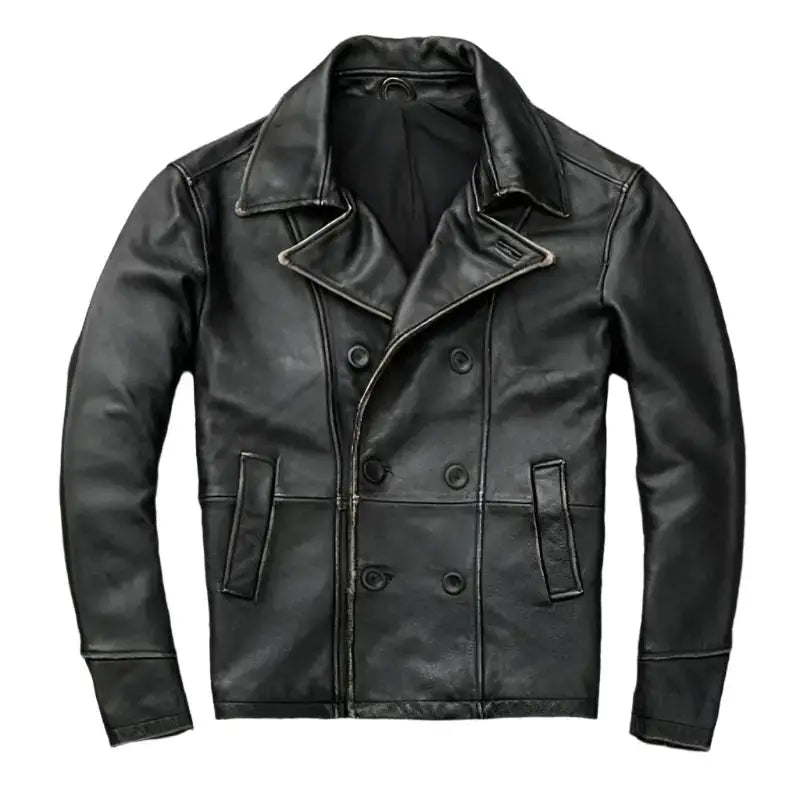 Men's Black Distressed Vintage Leather Cafe Racer Jacket