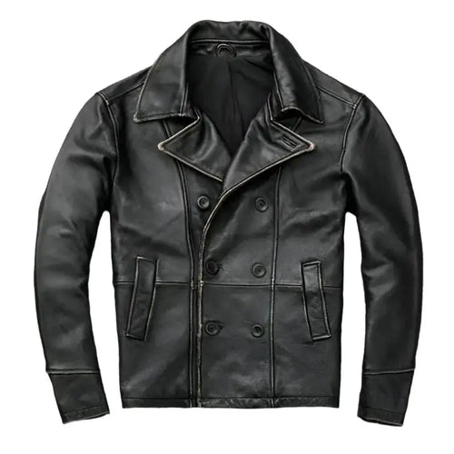 Men's Black Distressed Vintage Leather Cafe Racer Jacket