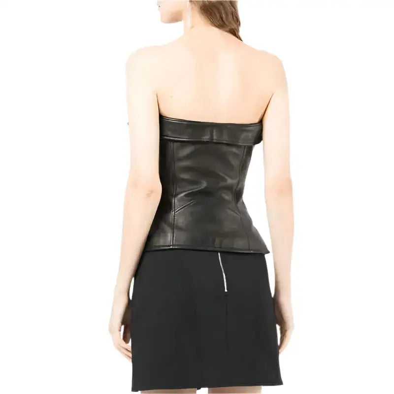 Women's Black Leather Corset Top