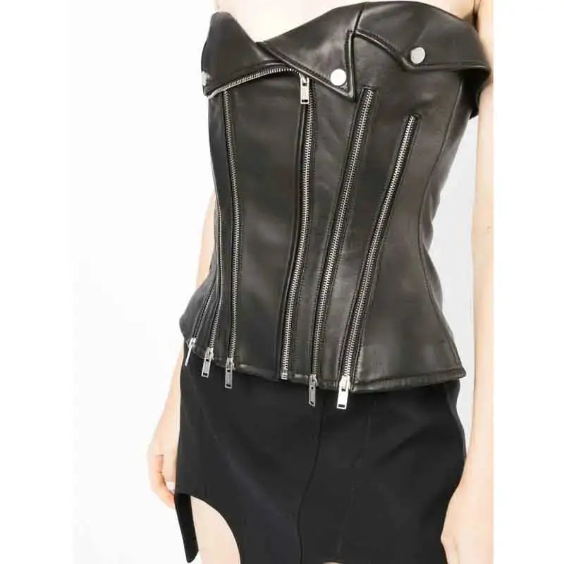 Women's Black Leather Corset Top