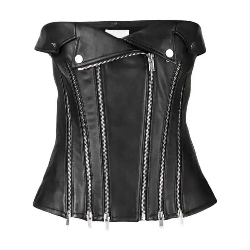 Women's Black Leather Corset Top