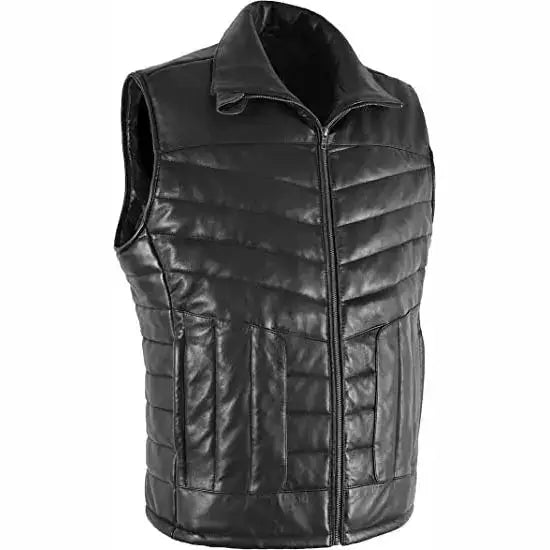 Mens Black Leather Sheepskin Vest