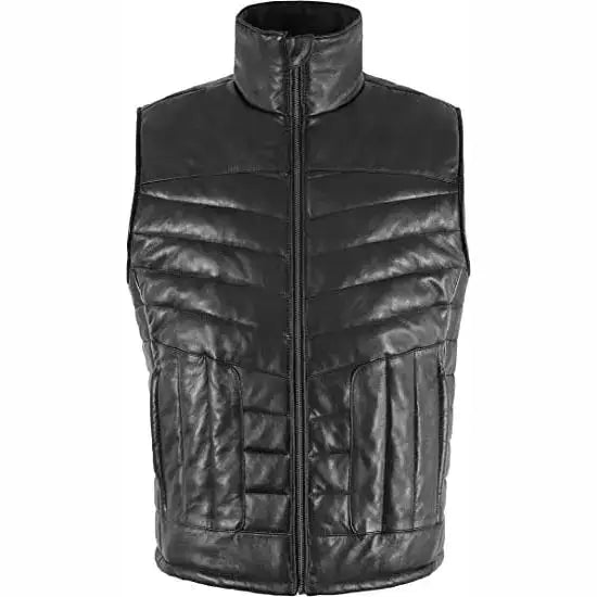 Mens Black Leather Sheepskin Vest