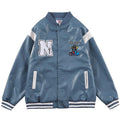 Bomber Jacket Men Furry Letter Cute Bear Leather Baseball Coat Windproof Fleece Soft Cozy Warm College Style Streetwear