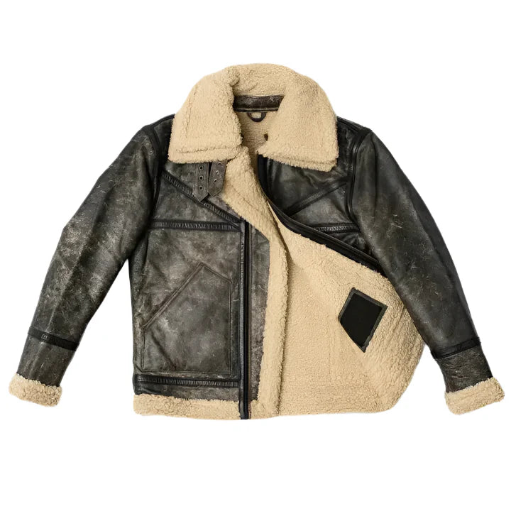 Mens Brown Sheepskin Aviator Jacket