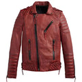 Men's Burnt Red Leather Biker Jacket