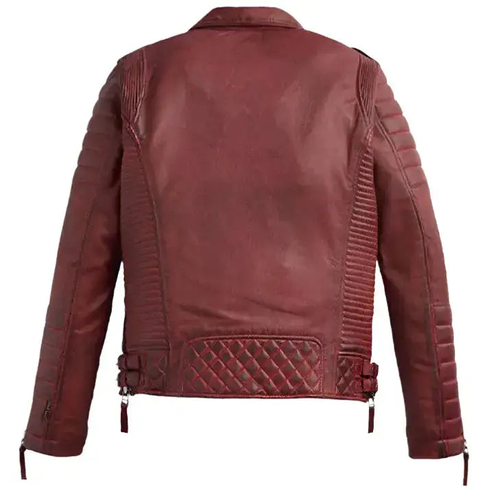 Men's Burnt Red Leather Biker Jacket