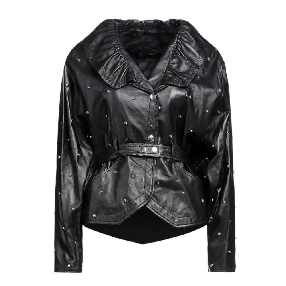 Women’s Chic Black Studded Leather Jacket