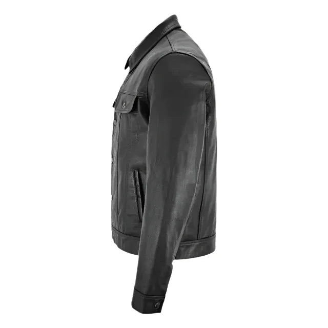 Men’s Black Western Leather Trucker Jacket