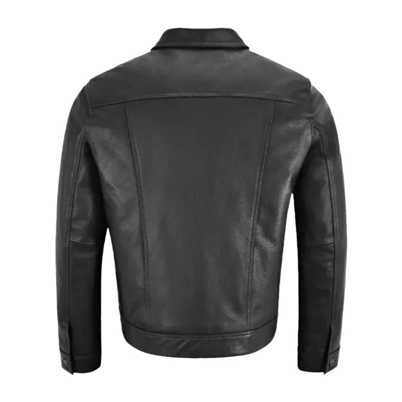Men’s Black Western Leather Trucker Jacket