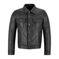 Men’s Black Western Leather Trucker Jacket