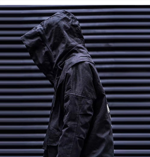 Detachable Letter Printed Mens Hooded Parkas Hip Hop Thick Padded Jackets Harajuku Ribbons Windbreaker Streetwear
