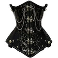 Women’s Goel Silver Brocade & Faux Leather Underbust Corset with Chain Details