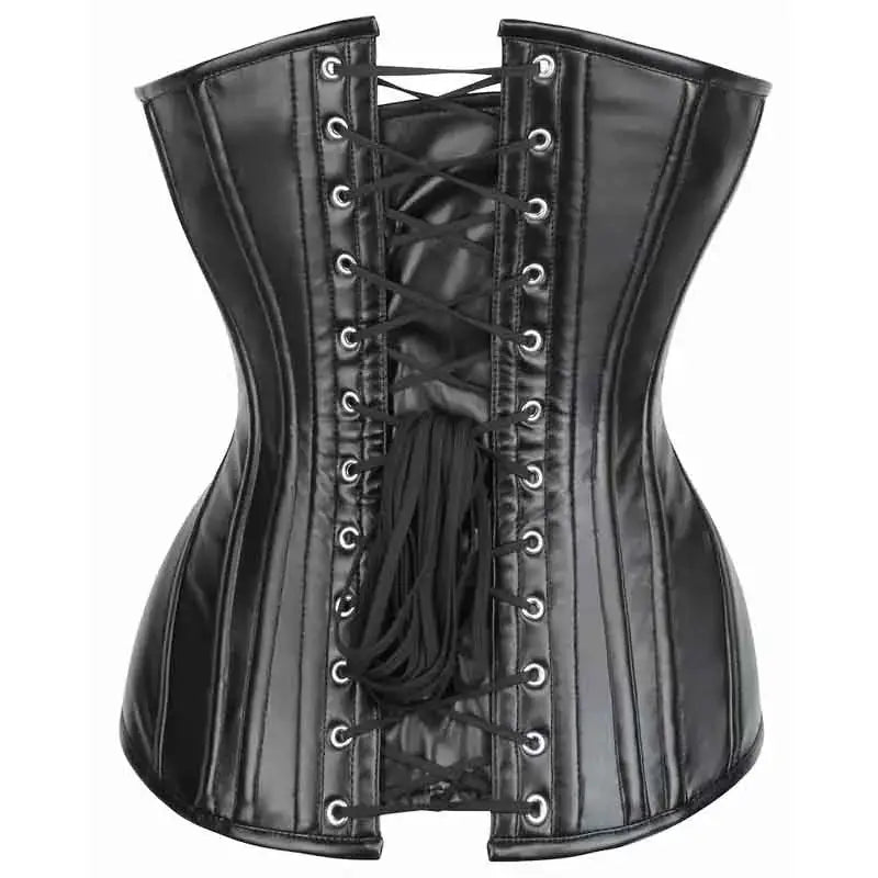 Women’s Heavy Duty Double Steel-Boned Leather Overbust Waist Trainer Corset