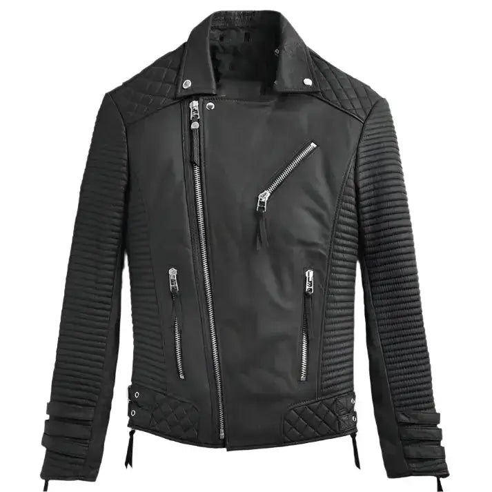 Mens Black Leather Biker Jacket