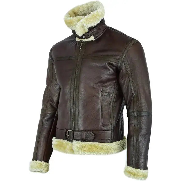 Mens Brown Shearling Aviator Jacket