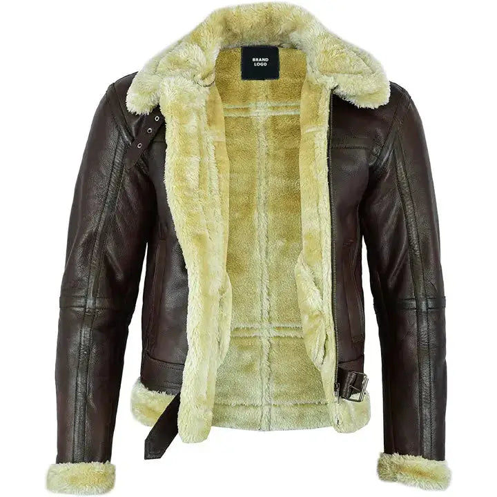 Mens Brown Shearling Aviator Jacket