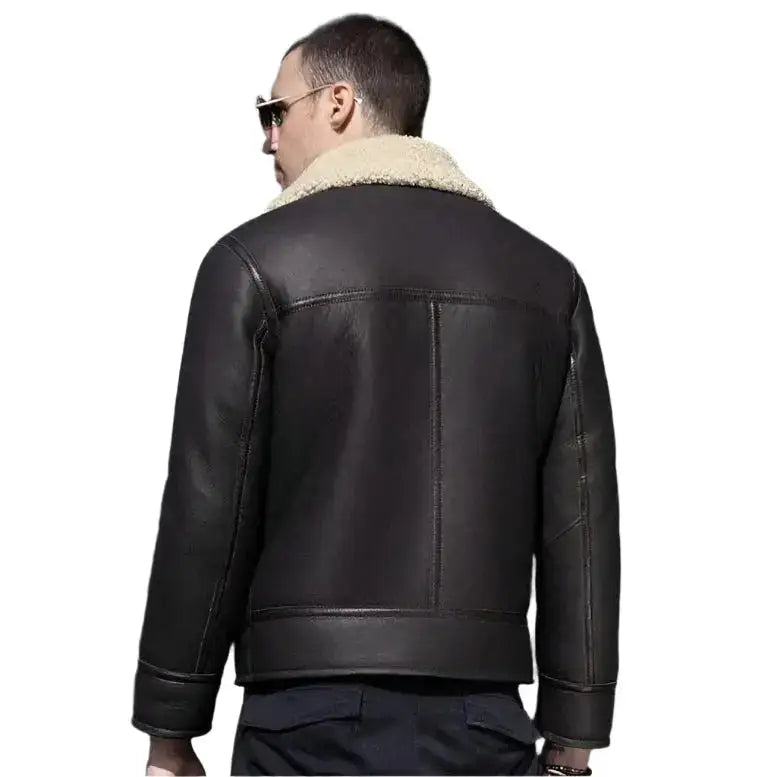 Mens Dark Brown Sheepskin Shearling Biker Jacket
