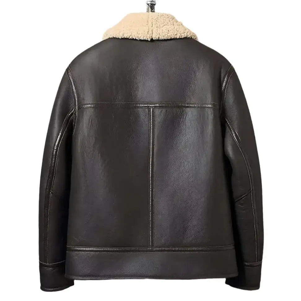 Mens Dark Brown Sheepskin Shearling Biker Jacket