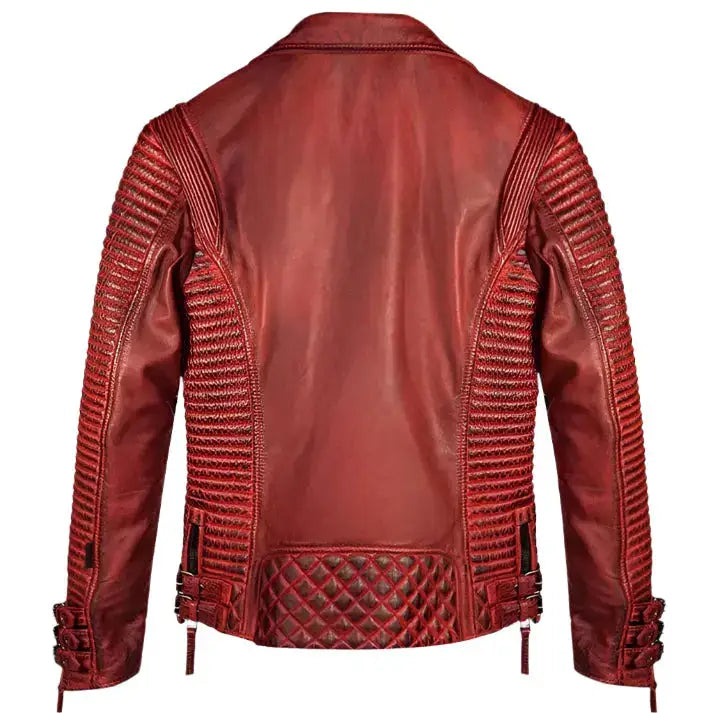 Men's Red Waxed Leather Biker Jacket