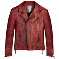 Men's Red Waxed Leather Biker Jacket