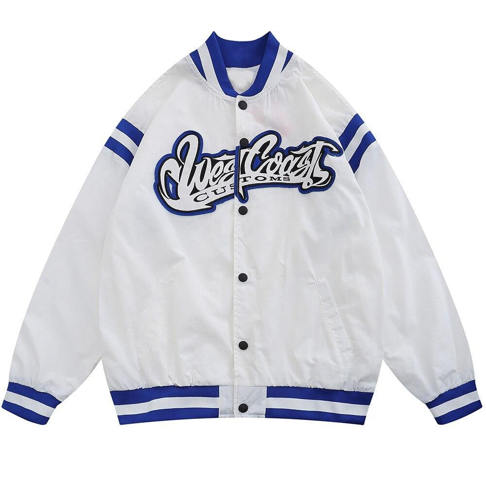 Jacket Men Embroidery Patch Color Block Print Baseball Jacket Coat Men Loose High Street Harajuku Bomber Outwear Autumn